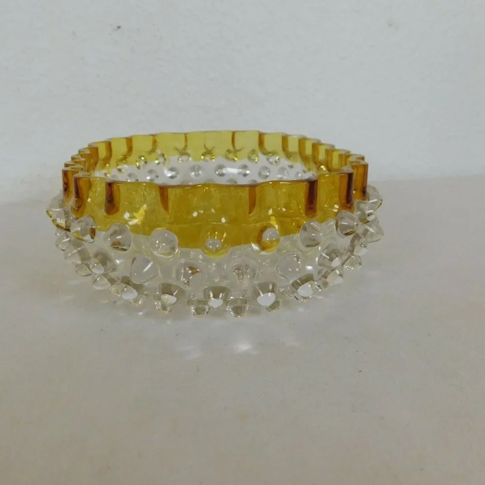 Hobbs Brockunier 323 Yellow Frances Dew Drop Hobnail Ware 7 in Oval Bowl FLAW - Picture 4 of 12
